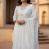 Women cotton white jare set with dupatta