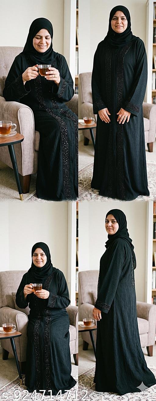 New Trendy Premium high quality zoom fabric and heavy black stone & beads Abaya Burqa with Straight Fit & Elegant Tassel Design - Image 4