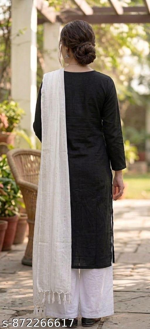 Elegant Black & White Embroidered Kurta Set for Women Graceful Black & White Ethnic Wear for Modern Women - Image 5