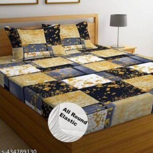 Goyal sons  makes this attractive double fitted bedsheet which comes with 2 large pillowe covers. It stays fit up to 8 inches mattress.