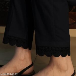 Ethnic Fancy Lace Border Palazzo Pants for Women - Elegant Bottom Wear with Comfort Fit (Black) for girls