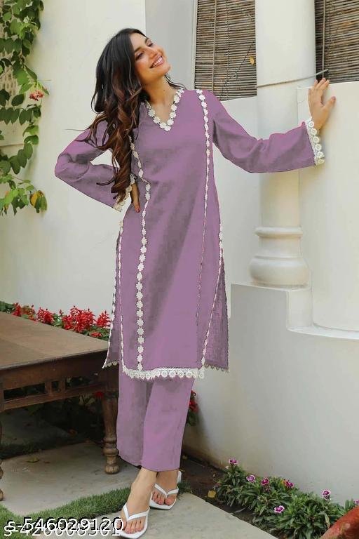 Trendy Rayon Lase Work Kurta Set For Women