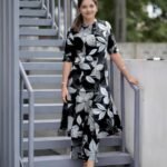 Trendy Purple Floral Printed Rayon Kurta with Pants Set for Women | Stylish High-Low Kurti Design | Comfortable Daily & Festive Wear Outfit
