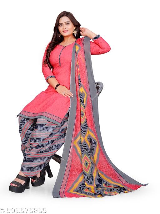 Laxuria Women's Trending Pink Cotton Printed Salwar Kurta & Dupatta Sets With Ineer (Ready To Wear)