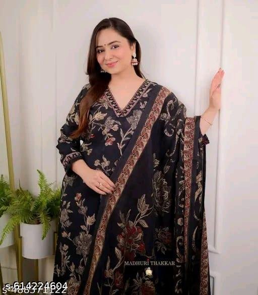 FLORAL PRINT RAYON ETHNIC AFGANI BLACK DREES WITH DUPATTA TRANDING - Image 5