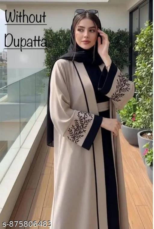 NEW ARRIVAL EMBROIDERY JACKET ABAYA BURQA FOR WOMENSEMBROIDERY SLEEVES DUBAI STYLE BEIGE AND BLACK JACKET ABAYA