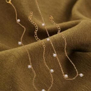 White & Golden Polish Minimal Trendy Delicate Anklet For Women's & Girl's