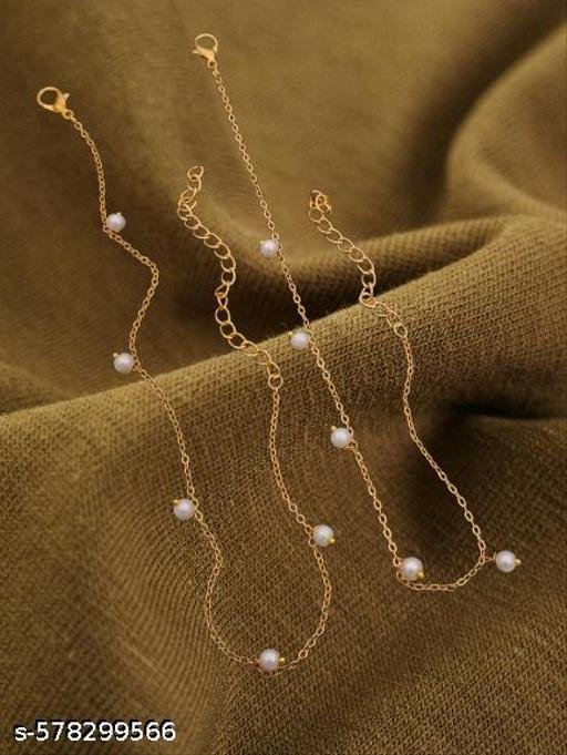 White & Golden Polish Minimal Trendy Delicate Anklet For Women's & Girl's