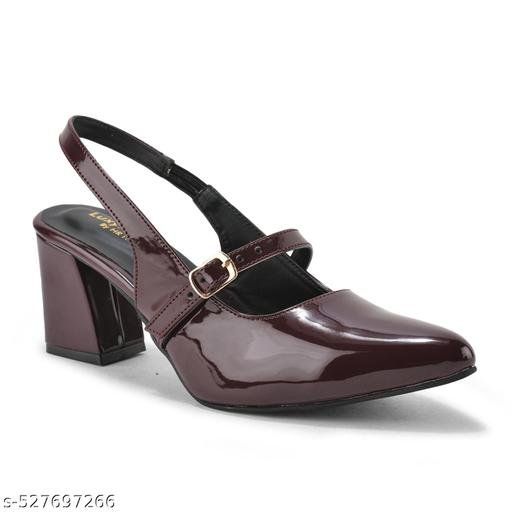 burgundy backless high heel pointed toe sandals new breathable chunky heel - Image 5