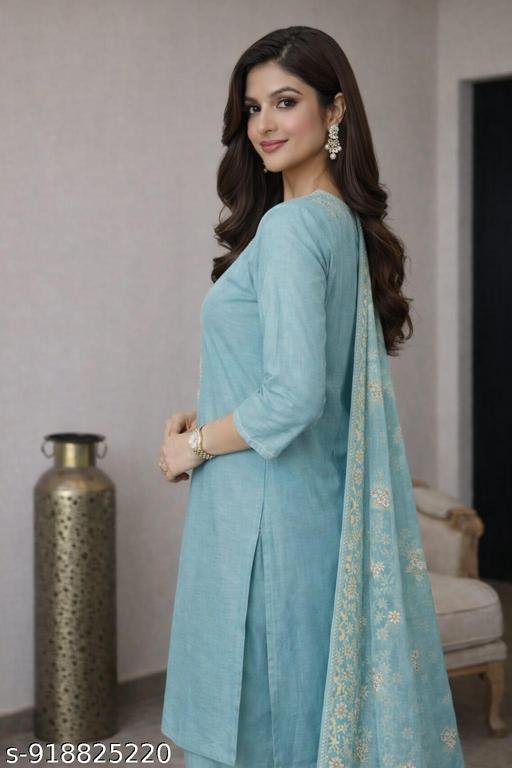 Fancy Rayon Slub kurta Set With dupatta - Image 4