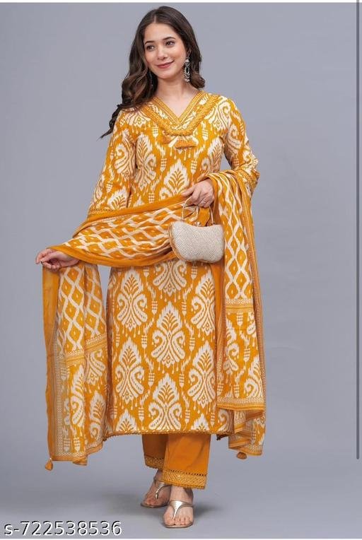 Women Latest Design Printed V-Neck Kurta Pant With Duptta Sets