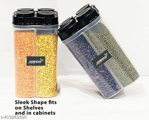 Airtight Kitchen Containers Set (Pack of 2), Cereal Container For Kitchen Storage Set, Plastic Fridge Food Storage Container, Kitchen Storage Jar with 4 Sections and Dispenser, (Black) - Image 5