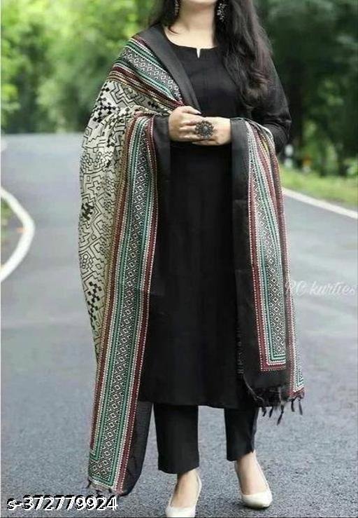 Women's 100% Rayon Printed A-Line Kurti with Pant (BLACK) - Image 4