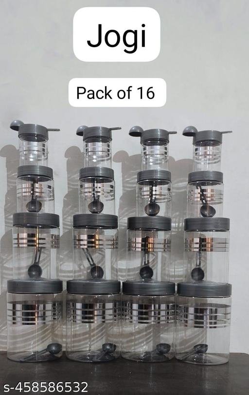 Plastic Airtight Heavy Quality Printed Design Container Set Kitchen Storage with Spoons, Kitchen Dabba Set, Grocery Box with Different Capacities (grey, Set of 16) - Image 3