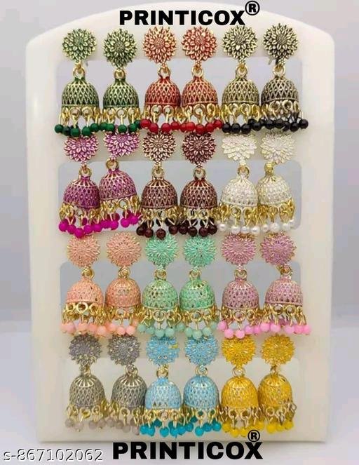 Beautiful Multicolour Oxidized Jhumka Earrings (Pack of 12) | Traditional Jhumki Earrings for Women & Girls | Latest Trendy Golden & Silver Tone Jhumka Combo - Image 3