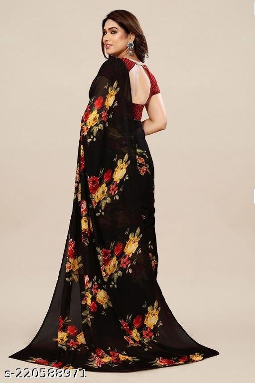 Women's Desinger Georgette Floral Printed Saree with Blouse Piece - Image 3
