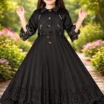Stylish Girls Pleated Anarkali Dress with Laser Cut Hem & Belt | Party Wear Ethnic Maxi Dress for Kids
