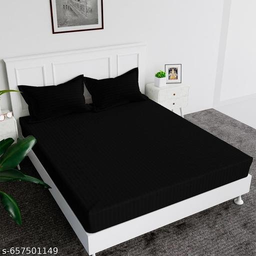 M.R.J. GLOBAL WOVEN Satin Stripe DOUBLE (Flat) Bedsheet | 220 TC Premium Glossy Satin 1 Bedsheet with 2 Pillow Covers | Luxury Home & Hotel Use
