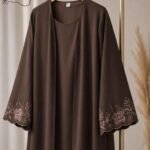 ELEGANCE TRENDY DUBAI FRONT OPEN CUTWORK ASTIN EMBROIDERY WITH ATTACHED INNER CUTWORK SLEEVE ABAYA BURQA HIJAB DUPATTA BURKHA ABAYA SET JILBAB SET FOR WOMENS & COLLEGE GIRLS