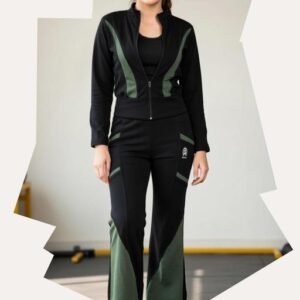 Premium Women's Tracksuit - Color Blocked Design with Pockets, Full Zip Jacket & Bell Bottom Pants - Comfortable Fitness Set