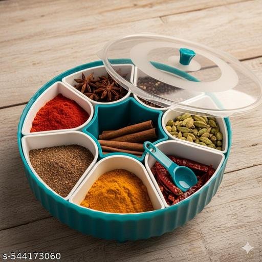 360° Rotating Masala Box 7 in 1 Airtight Spice Organizer with Spoon Transparent Plastic Masala Dabba for Kitchen Storage - Image 5