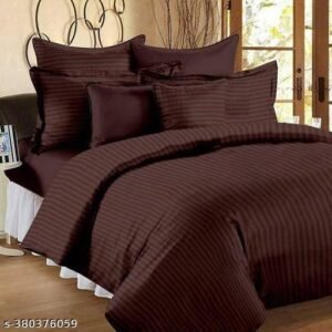 ELEX FAB COTTON STRIPED DOUBLE BEDSHEET WITH TWO PILLOW COVER SIZE 230X250 CM COLOR BROWN