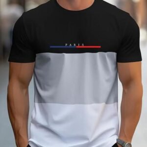 Men's Color Block Pattern Fashion Crew Neck Short Sleeve  Quality T-shirt for all seasons