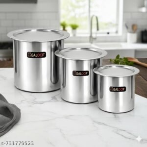 Stainless Steel Milk Pot Set with Lid (1L, 1.3L, 1.7L) | Deep Milk Boiler Tapeli for Gas Stove Kitchen Use