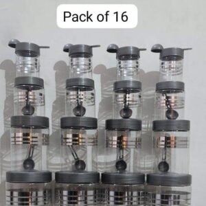 Plastic Airtight Heavy Quality Printed Design Container Set Kitchen Storage with Spoons, Kitchen Dabba Set, Grocery Box with Different Capacities (grey, Set of 16)