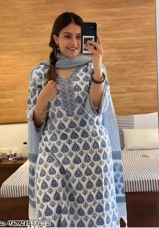 Vidusha printed soft cotton kurti set for women's.