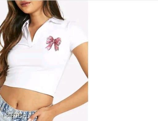 Stylish Half Sleeves Sticker Printed Collar Top And Tunics R Y Collection - Image 3