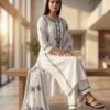 White Embroidered Kurta Set With printed Dupatta