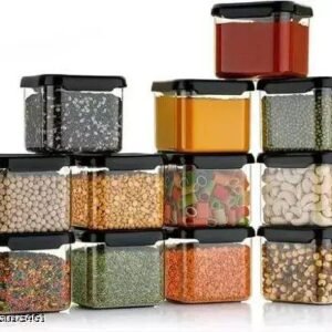 Air Tight 8 pcs 500ml Containers For Kitchen Storage Set With Etching Design, Container Set For Pantry Organization And Kitchen Storage, 100% Food Grade Material .(BLACK).