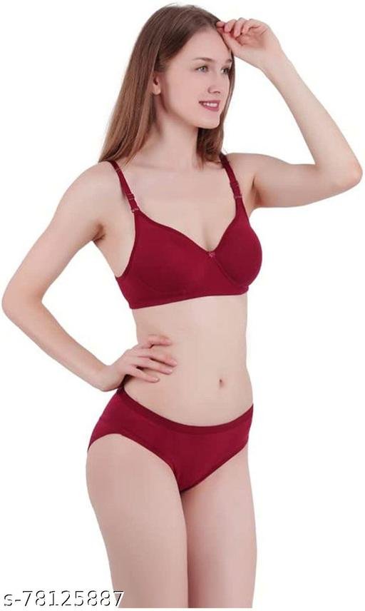 Samareia solid women bra panty sets pack of 4 |women comfortable Lingerie set 4 | Non Wired Bra and Panty Set || Lingerie Set | Pack of 4Lingerie Set | Innerwear for Women | Bra Panty Lingerie Set | Red Pink Maroon Black Bra panty sets - Image 3