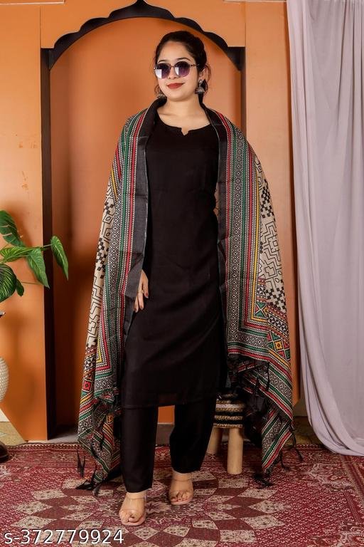 Women's 100% Rayon Printed A-Line Kurti with Pant (BLACK) - Image 5
