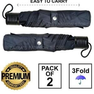 3 fold Black Silver Coating Premium quality umbrella for regular use. Easy to Carry. (Pack of 2)