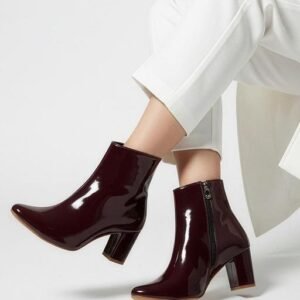 Synthetic Fashionable Boots with Block Heel and Side Zip Closure for Women and Girls