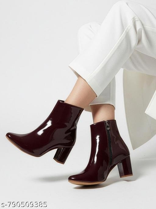 Synthetic Fashionable Boots with Block Heel and Side Zip Closure for Women and Girls