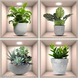 3D Vase Wall Stickers | Flower Pot Wall Stickers | 3D Golden Cube Stickers | 3D Briks Sqare Wallpaper Self Adhesive Stickers | 3D Foam DIY Sticker (Pack of - 4pcs)