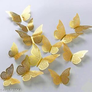 12pcs 3D Home Decor Butterfly with Sticking Pad (Shimmer Golden, Set of 12)