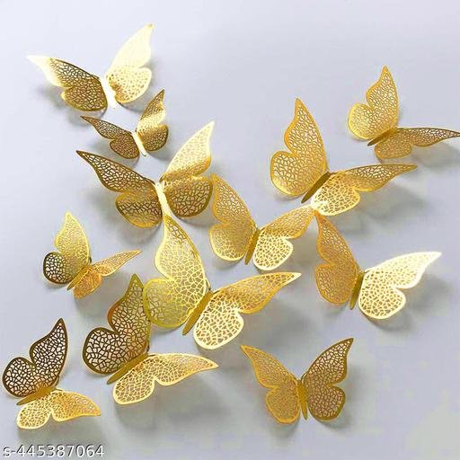12pcs 3D Home Decor Butterfly with Sticking Pad (Shimmer Golden, Set of 12)