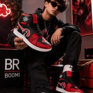 Naruto Itachi Anime Sneakers for Men | High Top Stylish Casual Shoes | Memory Foam Comfortable Streetwear Shoes | Trendy Red Black Sneakers for Boys | Korean Fashion Lace-Up Shoes | Lightweight Daily Wear Footwear