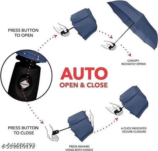Portable Auto Travel Umbrella - Windproof for Rain, Strong for Wind, Auto Open/Close Button, Perfect Car Umbrella for Men & Women (Blue) - Image 3