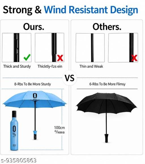 Umbrella for Men and Women Waterproof | UV Protection Unisex Bottle Umbrella for Rain & Summer | Black Compact Umbrella for Boy & Girl | Chaata - Image 5