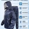 CRONEX Men's Rainsuit/Rainwear/Raincoat/Barsaticoat 100% Waterproof Along With Hood and Side Pocket With Storage Bag (Navy Blue)