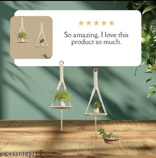 Wall Hanging Book Shelf | Boho Bedroom Wall Decor | Wood Floating Hanging Storage Shelf Organizer | Macrame Shelf for Hanging Plants and Wall Decor set of 2 ( best quality and best product ) - Image 3
