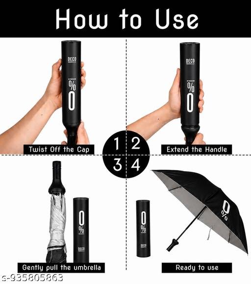 Umbrella for Men and Women Waterproof | UV Protection Unisex Bottle Umbrella for Rain & Summer | Black Compact Umbrella for Boy & Girl | Chaata - Image 3