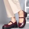 Glossy Block Heel Square Toe Mary Jane Shoes