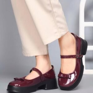 Glossy Block Heel Square Toe Mary Jane Shoes