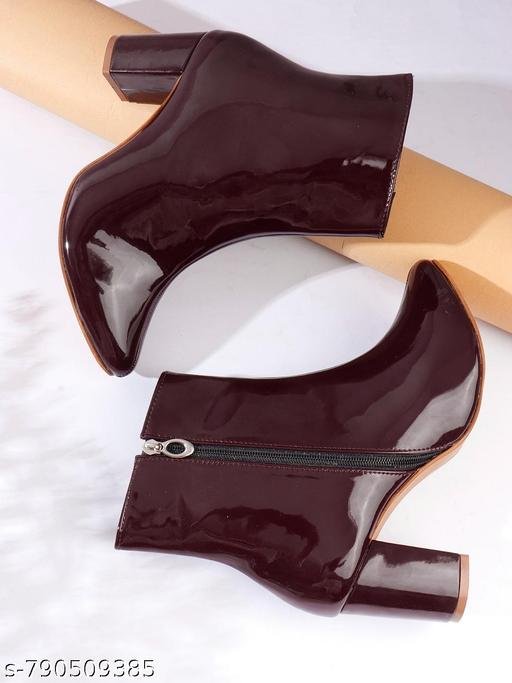 Synthetic Fashionable Boots with Block Heel and Side Zip Closure for Women and Girls - Image 3